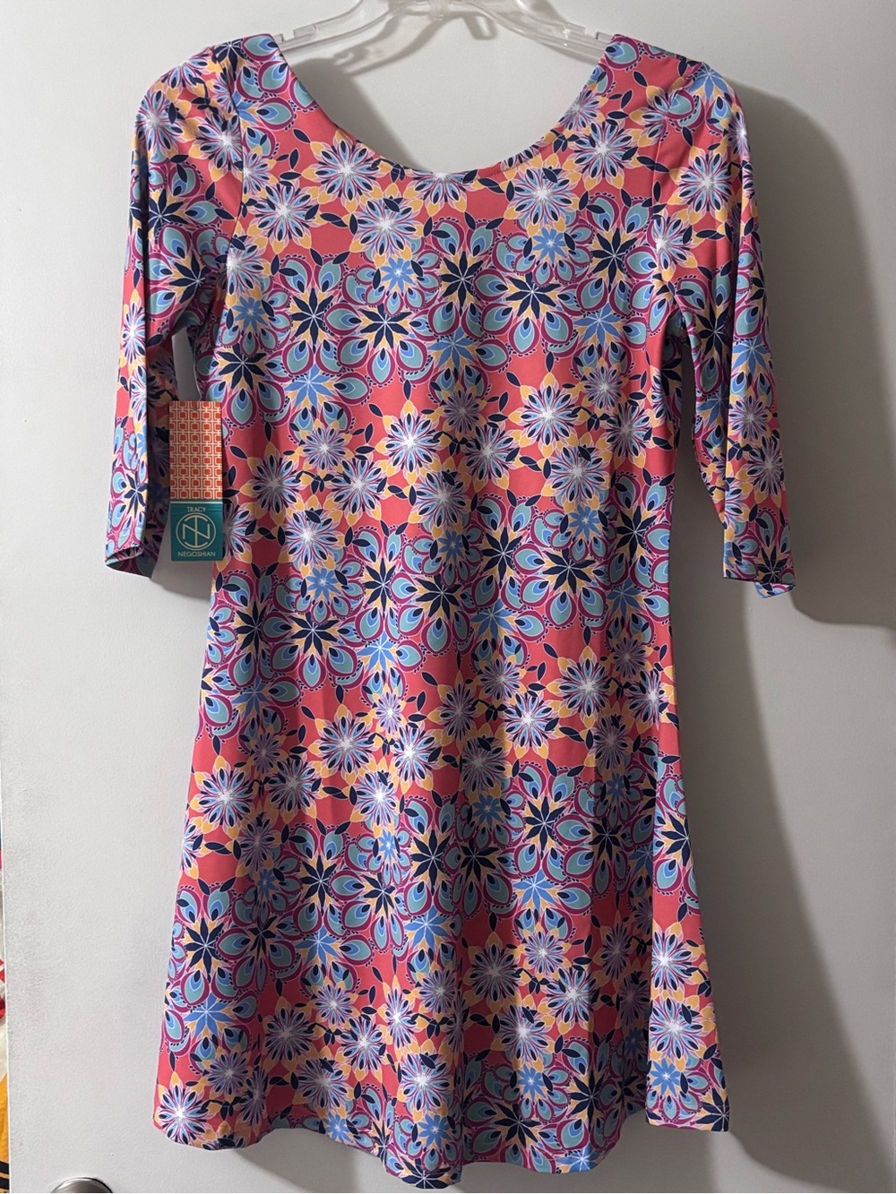 NWT Tracy Negoshian Marisol Abstract Floral 3/4 Sleeve Shift Dress Size S